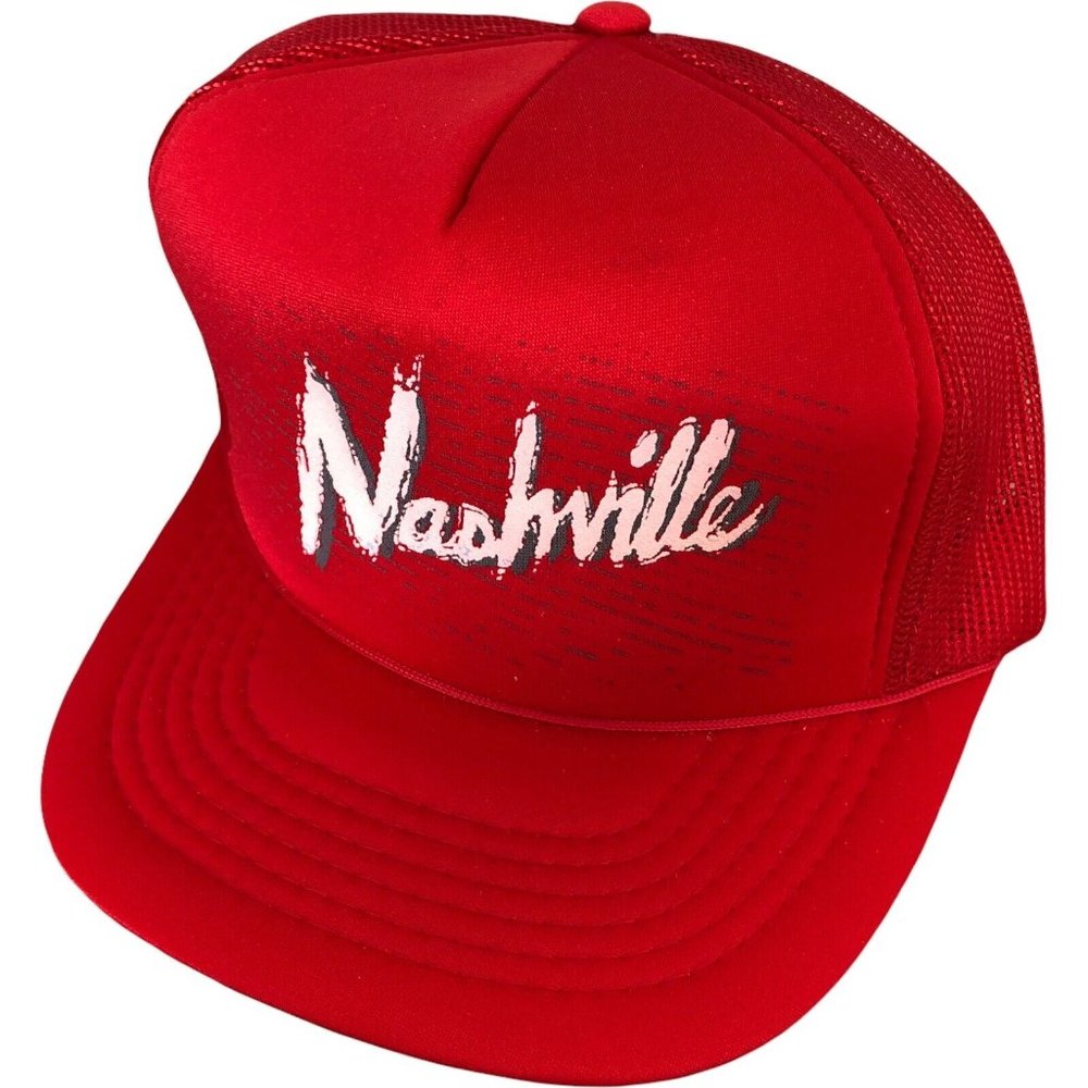 Vintage Nashville Snapback‎ Trucker Mesh Foam Hat Cap New Nos Red